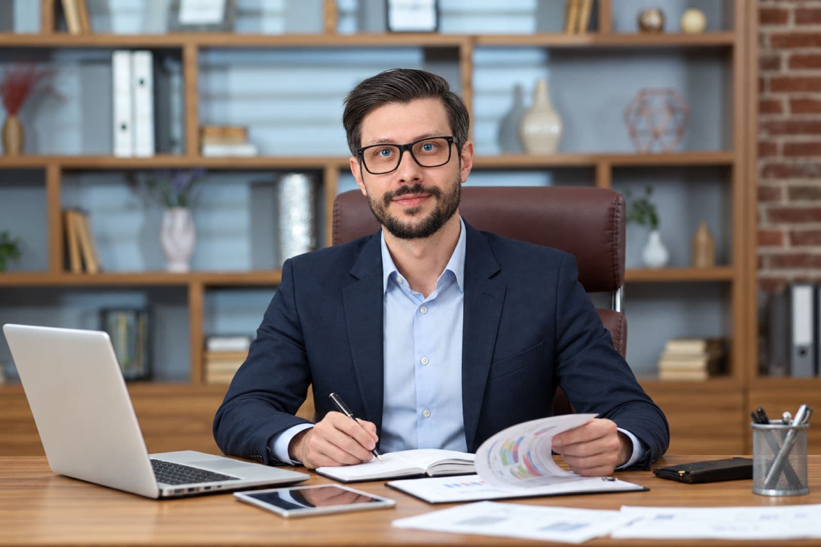 Sebastian at his desk