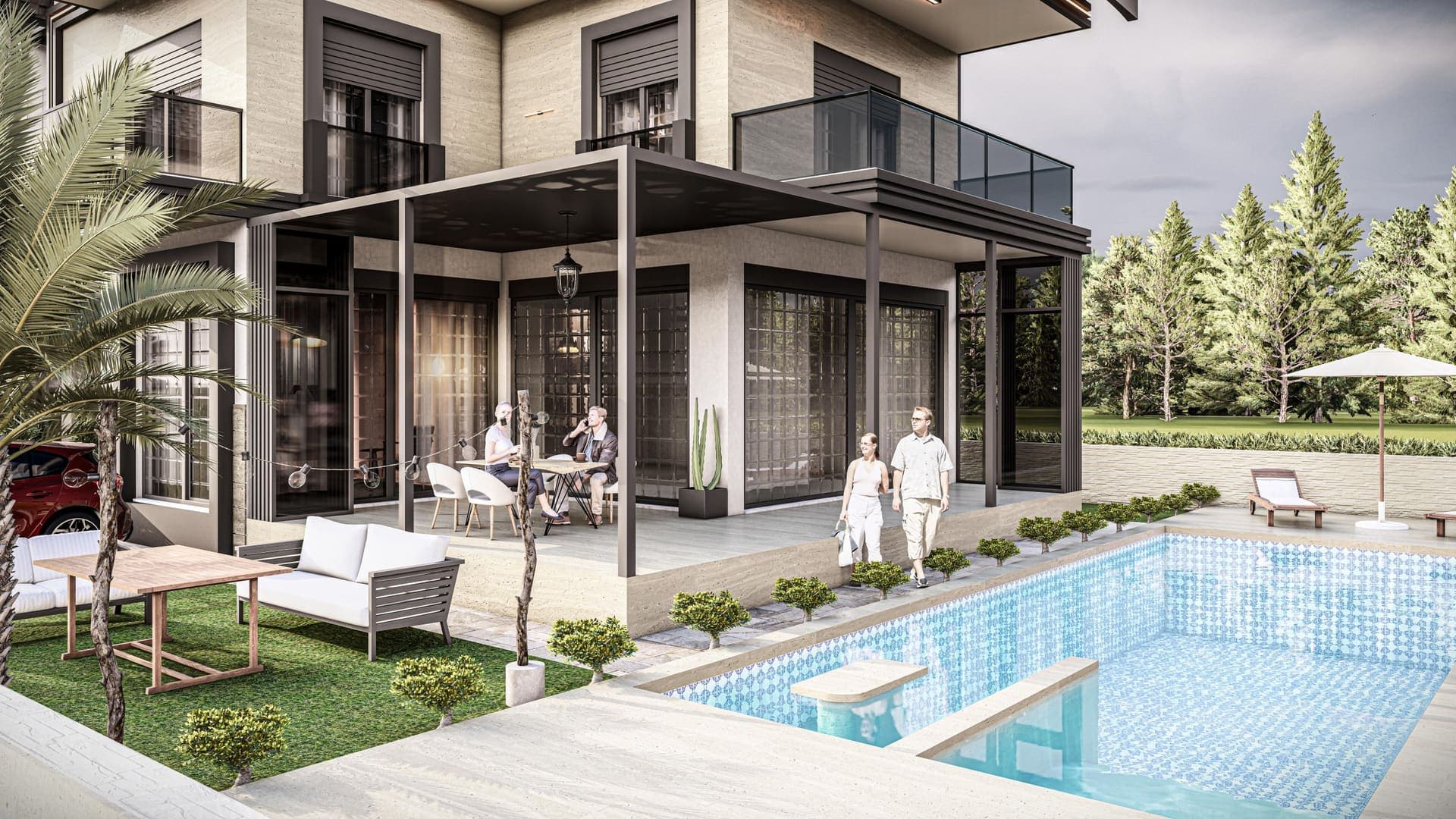 Poolside terrace, rendering